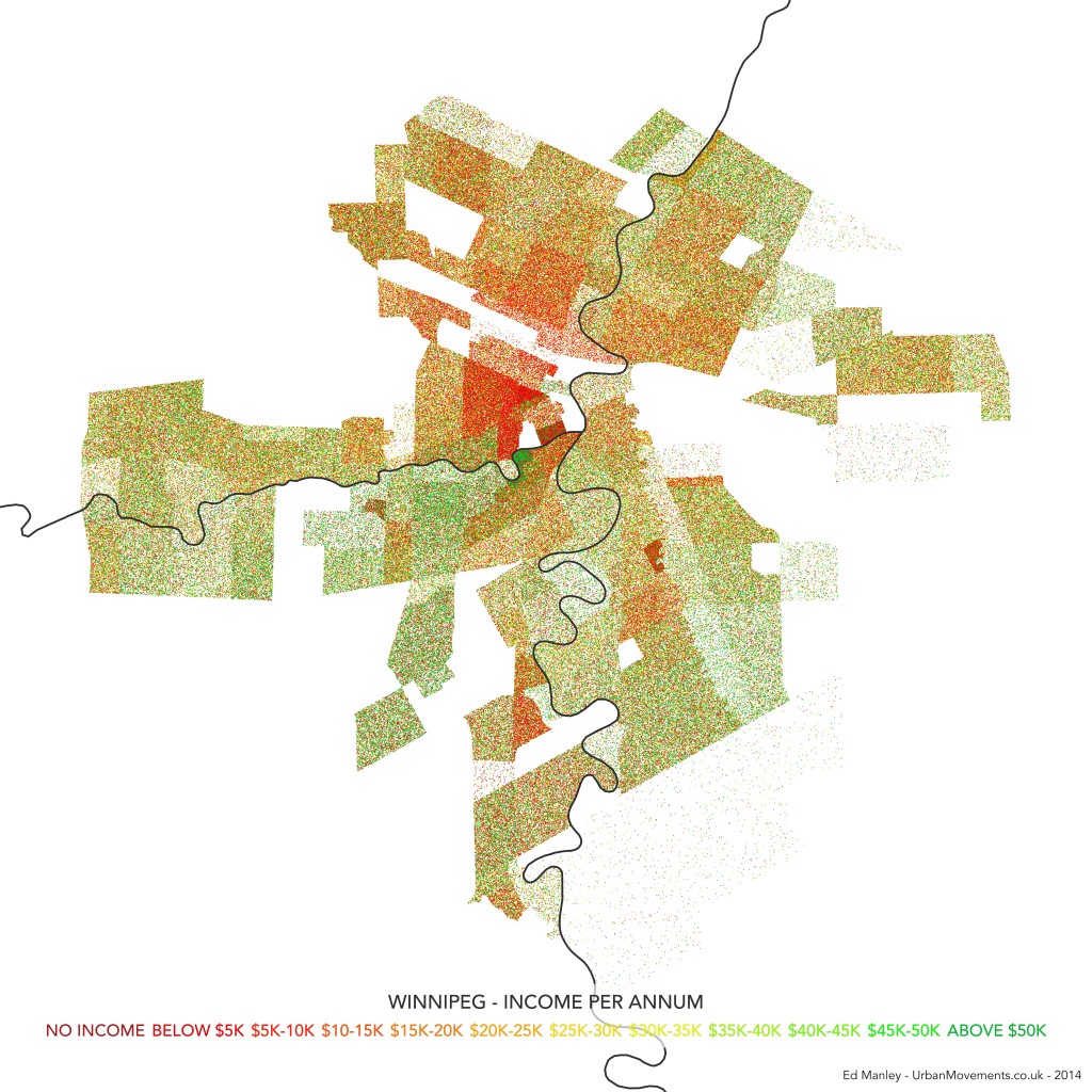 Dot Density Map of Income Variation in Winnipeg, Canada