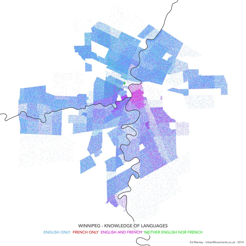 Dot Density Map of Language Knowledge in Winnipeg, Canada